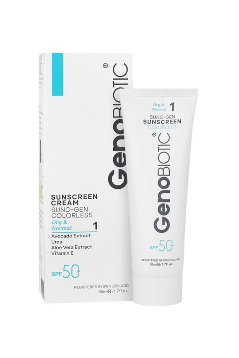 کرم ضد آفتاب پوست خشک SPF50 سانوژن ژنوبایوتیک - بی رنگ